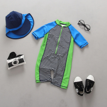  South Koreas new childrens swimsuit Boy baby one-piece swimsuit striped sunscreen swimsuit baby surfing suit set