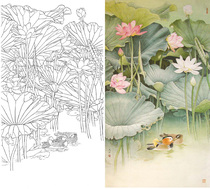  Gongbi white sketch manuscript Lotus mandarin duck 66*120 physical white paper print draft with color 037T