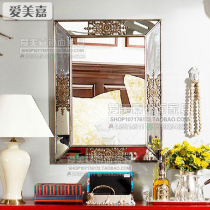 European carved porch mirror background Wall Wall Wall decorative mirror square bathroom vanity mirror art old gold meal side mirror