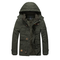 European and American military cotton-padded clothes mens long winter clothes and velvet padded padded jacket winter youth coat