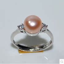 Natural pearl ring flat round freshwater pearl 9 =-10mm strong light flawless super affordable Double Diamond