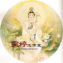 Gongbi painting white line drawing background -- fairy figure Chinese painting line draft Sitting Lotus Guanyin to eliminate disaster and send peace