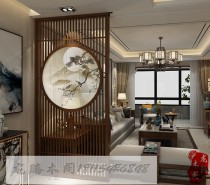 Dongyang wood carving New Chinese solid wood carved hollowed screen partition imitation antique flower lattice TV background wall grille screen