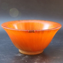 Antique miscellaneous collection Natural gold bull horn bowl flanging bowl ornaments Carved tea glass Bull horn cup ornaments