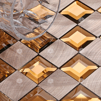 Golden mirror aluminum alloy brushed metal mosaic European TV background wall puzzle tile Living Room Bar