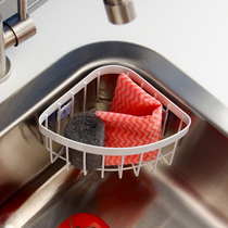 16x11x8cm White triangular fan-shaped kitchen bathroom sink corner drop suction cup metal iron storage basket rack