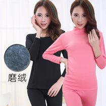 Womens warm velvet body round neck autumn pants half turtleneck thin velvet base cotton sweater set plus size