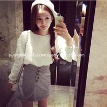 Net red autumn and winter clothes new Korean womens fashion plush long-sleeved top woolen short skirt two-piece suit