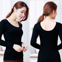 Autumn dress womens thin low neck collar base shirt thin large size modal square U collar T-shirt Slim autumn clothes