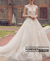 New wedding dress tailor-made Korean thin lace appliqué crystal large trailing tutu bridal wedding luxury