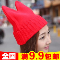 Korean version of fluorescent candy horn hat candy color knitted hat female little devil knitted hat cat ear wool hat