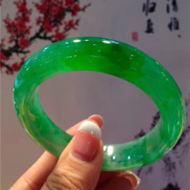 Natural old pit A jadeite ice species full of yang green blessing bracelet jade bright color ice penetration belt certificate KE019