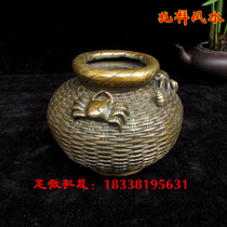 Special antique brass crab jar copper fish basket pot pure copper crafts fishing gear ornaments high 9cm antique
