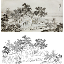  Gongbi painting white sketch background draft four-foot banner landscape hook line physical print draft 66*132 with color map 098T