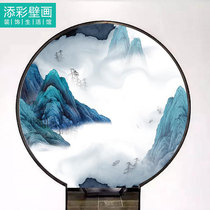 Round landscape pattern wallpaper custom new Chinese white background wallpaper ink Zen whole wall cloth wall cloth
