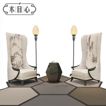 New Chinese high-back chair modern club solid wood fabric Image sofa chair leisure studio decoration company Princess chair