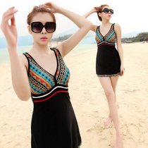 Spa Plus size one-piece skirt conservative boxer pants with chest pad Comfortable fashion Sexy halter swimsuit for women