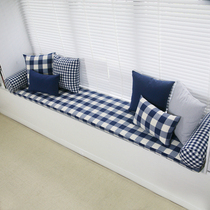Customized padded American rural garden window sponge mat dark blue lattice window mat insole cabinet mat card seat mat