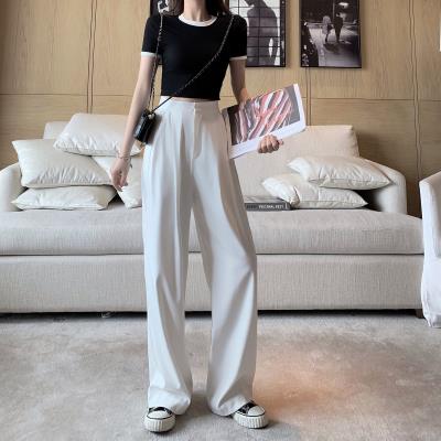 Hyuna white wide-leg trousers womens summer high waist hanging straight tube thin suit pants loose bereavement mopping pants