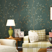 Dark green wallpaper American country pastoral non-woven wallpaper Bedroom living room TV background wall paper simple