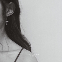 s925 Pure Silver Mesh Red Identical Harbor Wind Cross Earrings Temperament South Korea Individuality Lukewarm Wind Ear Spires