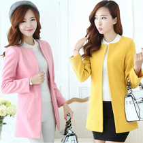 Wool coat womens long round neck coat slim windbreaker 2021 spring new Korean version