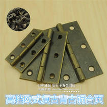 Boutique Hot Sell 3 Inch Green Ancient Bronze Hinge Antique Furniture Bronze Piece Hinges Cabinet Door Pure Copper Small Hinge Doors And Windows