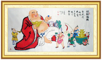 Class 1 Painter figure works hand-painted with six feet of banners with large belly and a Buddhist portrait of the Buddha to make a fortune and make a fortune