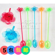 Plastic mixing stick Rose belt spoon Mixing stick Mixing spoon Milk tea juice drink mixing stick Long mixing spoon