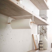 Japanese wall-mounted wooden pole iron tissue rack-free roll paper holder kitchen paper iron rack cabinet paper iron rack