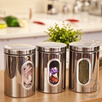 Foreign trade 304 stainless steel storage tank sealed tank tea tank snack tank transparent visual three-piece set of kitchen utensils