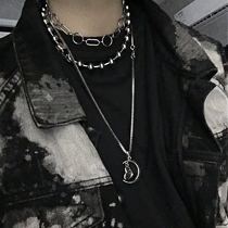  Titanium steel Frigid Wind Round Beads Twisted Moon Hip Hop Necklace Necklace