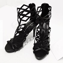 Korea handmade custom light lavish sexy fine with Roman wind hollowed-out cow leather high heel and ankle short boots