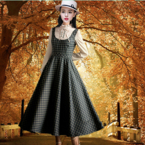 Retro Female Winter Clothing 2020 Fall Arts Academy Wind Slim Fit Large Swing Long Dress Plaid Fake Two Dress Dress