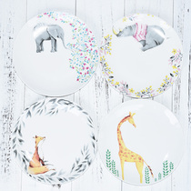 Japanese ceramic plate cute Mori animal rhino elephant fox giraffe breakfast dim sum steak Western plate