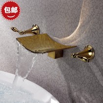 Nasr Din full copper Three sets of gilded waterfall into the wall concealed hot and cold double handle basin bathtub tap