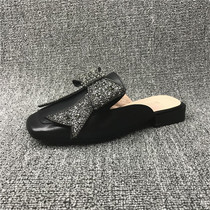 2020 new decoding handling real leather female shoes head butterfly bow drilling antique semi-slippers