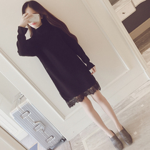 2021 autumn pregnant women dress long breastfeeding coat base shirt loose sweater knit sweater slim lace dress