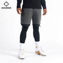 Quasi fake two-piece sports leggings mens quick-dry running trousers basketball training high elastic sports compression pants