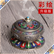 Tibetan Tantric Zen Buddha tea ceremony equipment painted eight auspicious lotus lotus plate incense burner household indoor sandalwood box