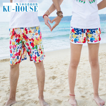 Couple beach pants shorts mens and womens beach pants loose plus size quick-drying casual summer five-point pants Korean big pants