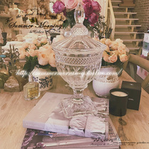 LACESHABBY imported retro French style light luxury home relief cut glass high foot storage tank big