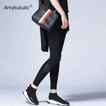 Outside wearing leggings womens summer black slim slim 2020 plus velvet printing large size nine-point pants tight sweatpants