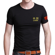Round neck V-neck black China training T-shirt Mens special forces short sleeve training half sleeve vest T-shirt military fan uniform