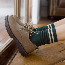 South Korea two-bar striped cotton short boots socks Japanese Retro Pile socks autumn Joker Harajuku college style socks