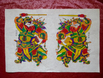 Wood version year painting Juxian Town wood version of the year painting Non-relic artisanal door god series New Years painting Decorative Painting