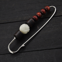 Retro hand-carved lotus White Jade Bodhi sandalwood BEADE brooch pin open transport evil spirits to ensure peace and safety men and women