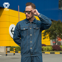 Winter denim overalls set mens electrician clothing tooling power grid cattle wear-resistant multi-pocket power company