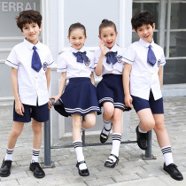 Summer pure cotton school uniform childrens suit boys and girls clothes short sleeve shirt school clothing for school and secondary school clothing tide
