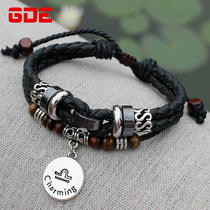 Twelve constellations bracelet male tide single braided leather rope hand rope Female personality men simple and generous ethnic style jewelry